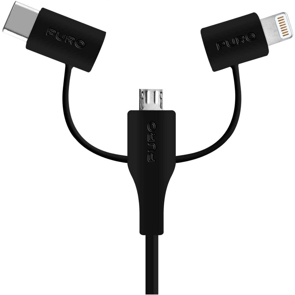 Cable Puro 3 en 1 de USB a Micro-Apple-Adaptador Tipo-C USB 2.0 1 m Negro