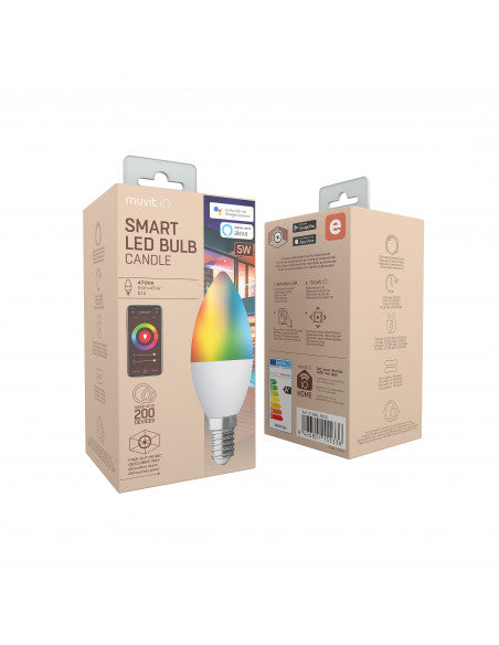 Bombilla Inteligente Muvit Vela E14/5W/470lm RGB+Blancos D43*H114 (NUEVA)