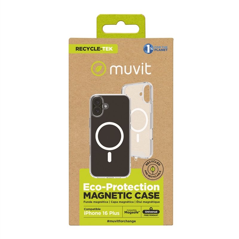 Funda Muvit for Change Magsafe para iPhone 16 Plus transparente