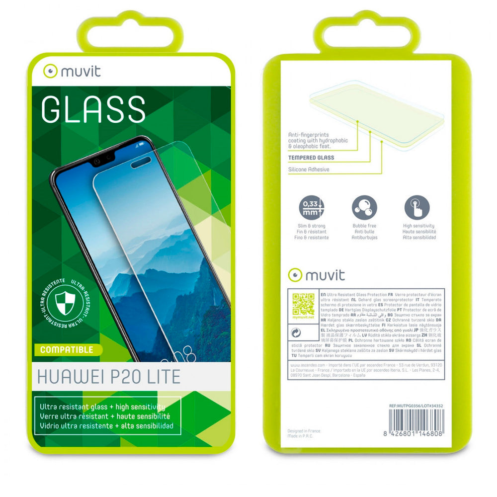 Protector de pantalla Muvit para Huawei P20 Lite vidrio templado plano.