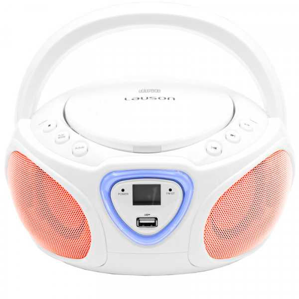 Reproductor CD Lauson CP451 – Boombox LED con USB y Lector SD Blanco