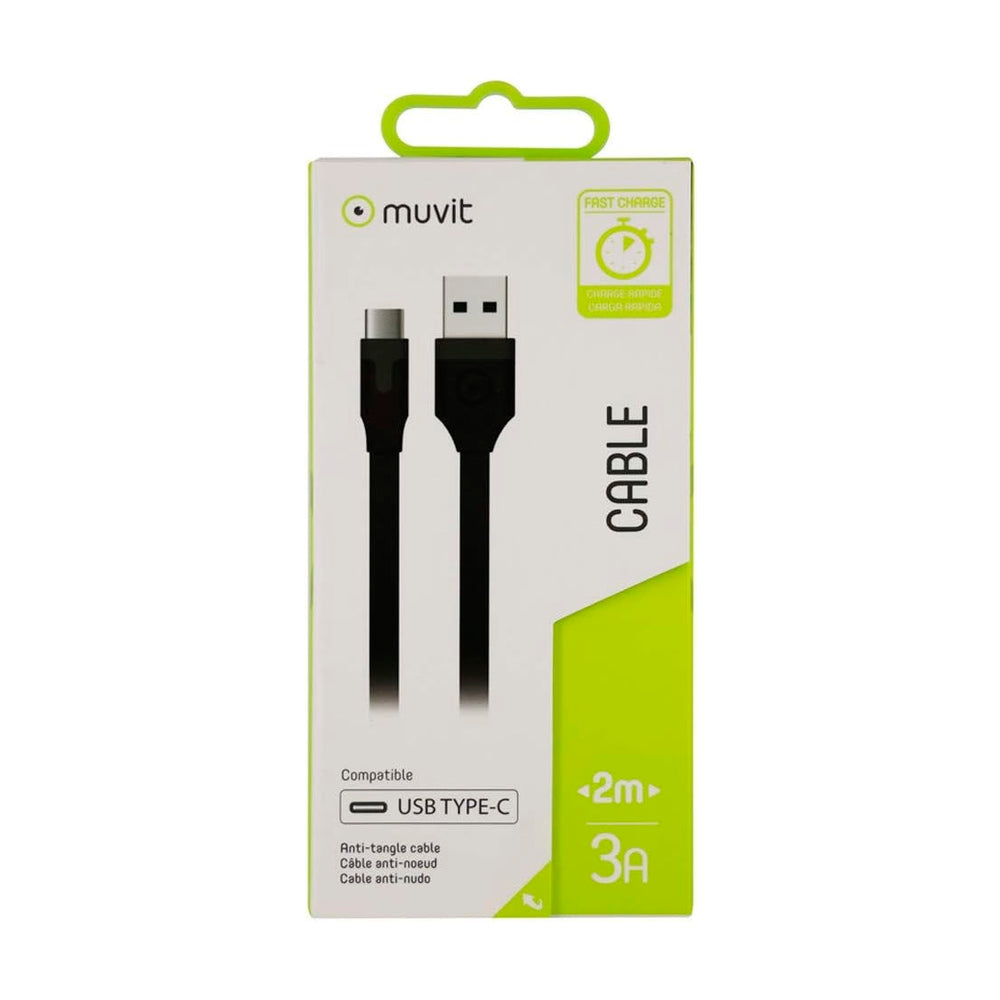 Cable Muvit USB-tipo C 3A 2m Negro, USB-C
