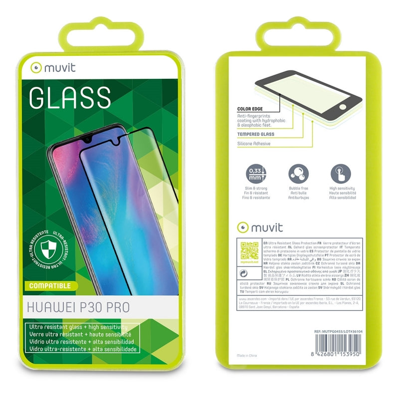 Protector pantalla Muvit para Huawei P30 Pro vidrio templado curvo case friendly