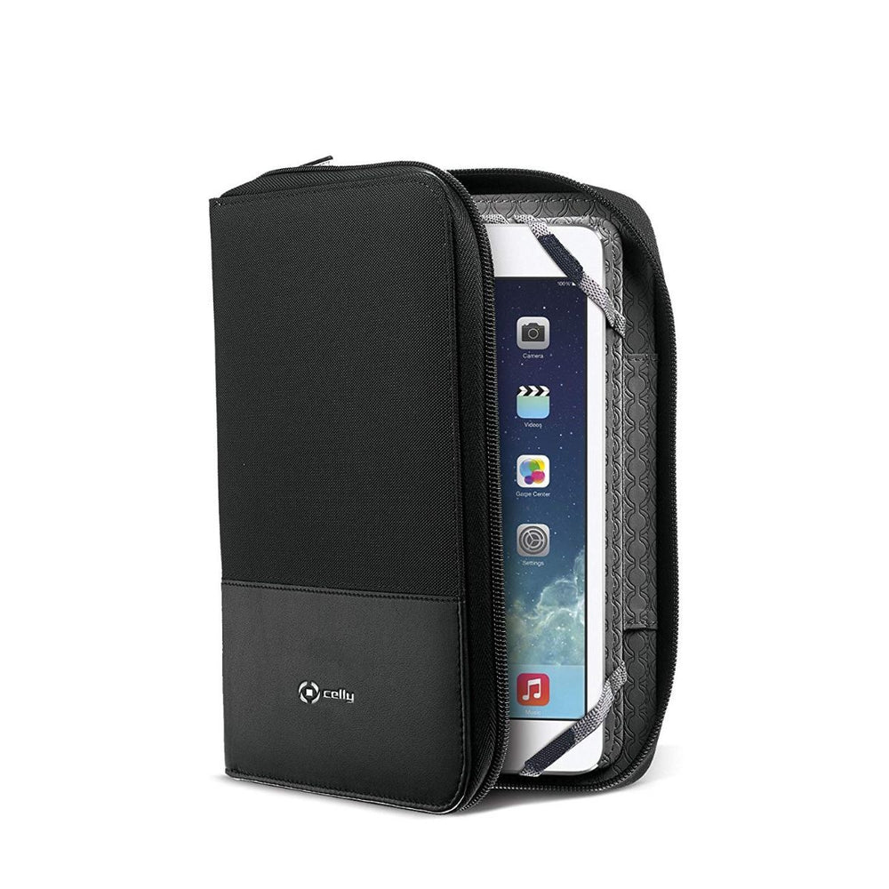Funda universal Organizador Tablet 7/8» Celly Executive Negro Nylon y cuero.