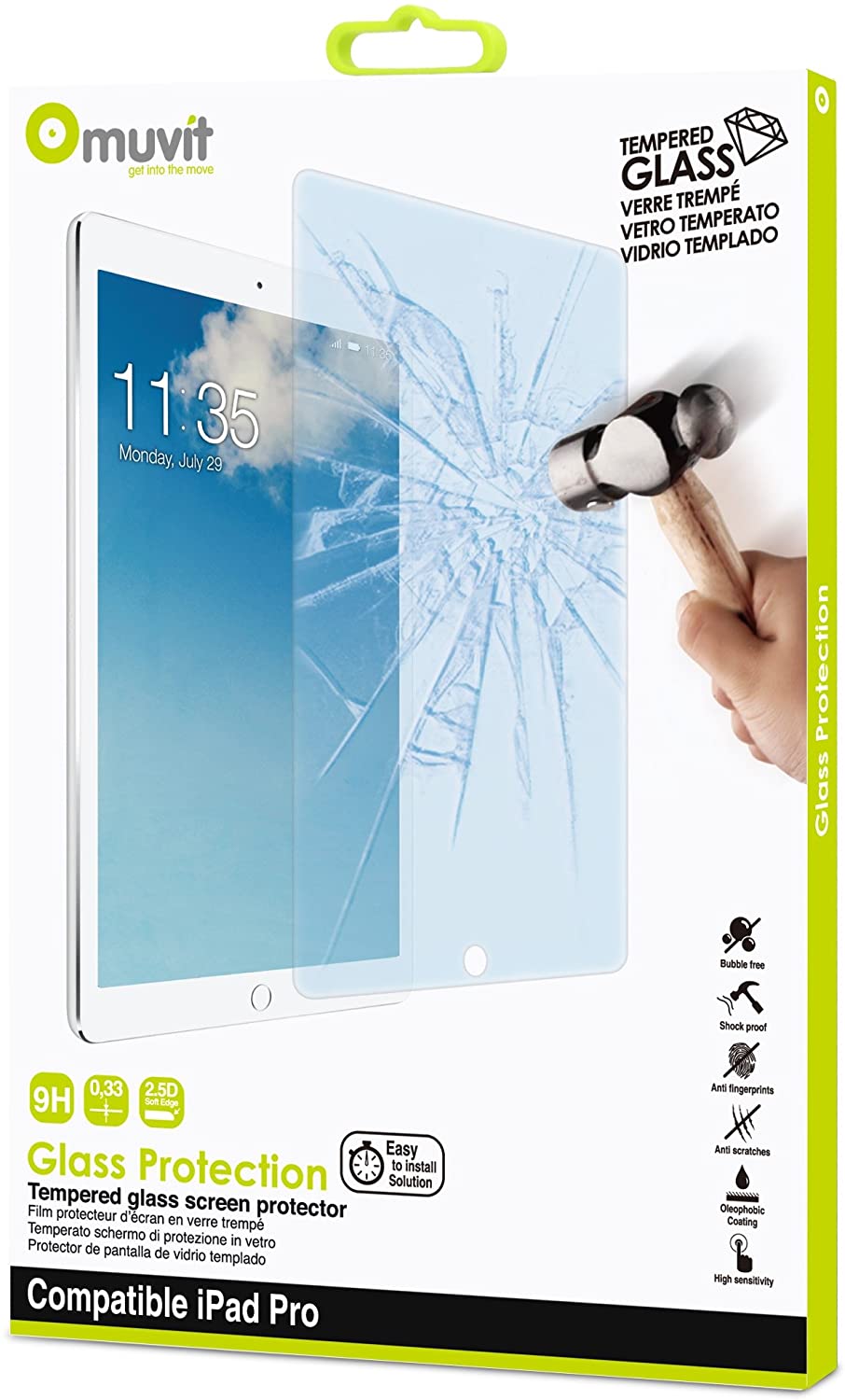 Protector de pantalla Muvit Tempered Glass para Apple Ipad Pro.