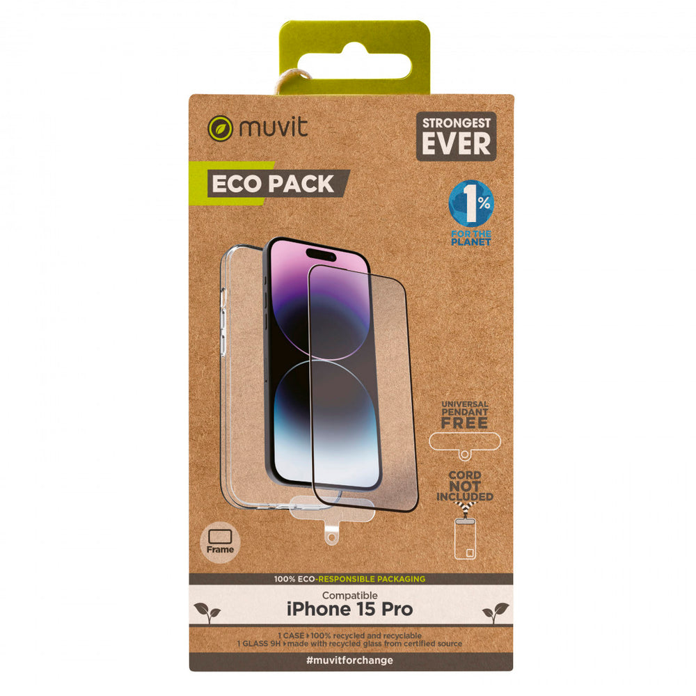 Pack Muvit for Change Apple iPhone 15 Pro funda+protector pantalla vidrio