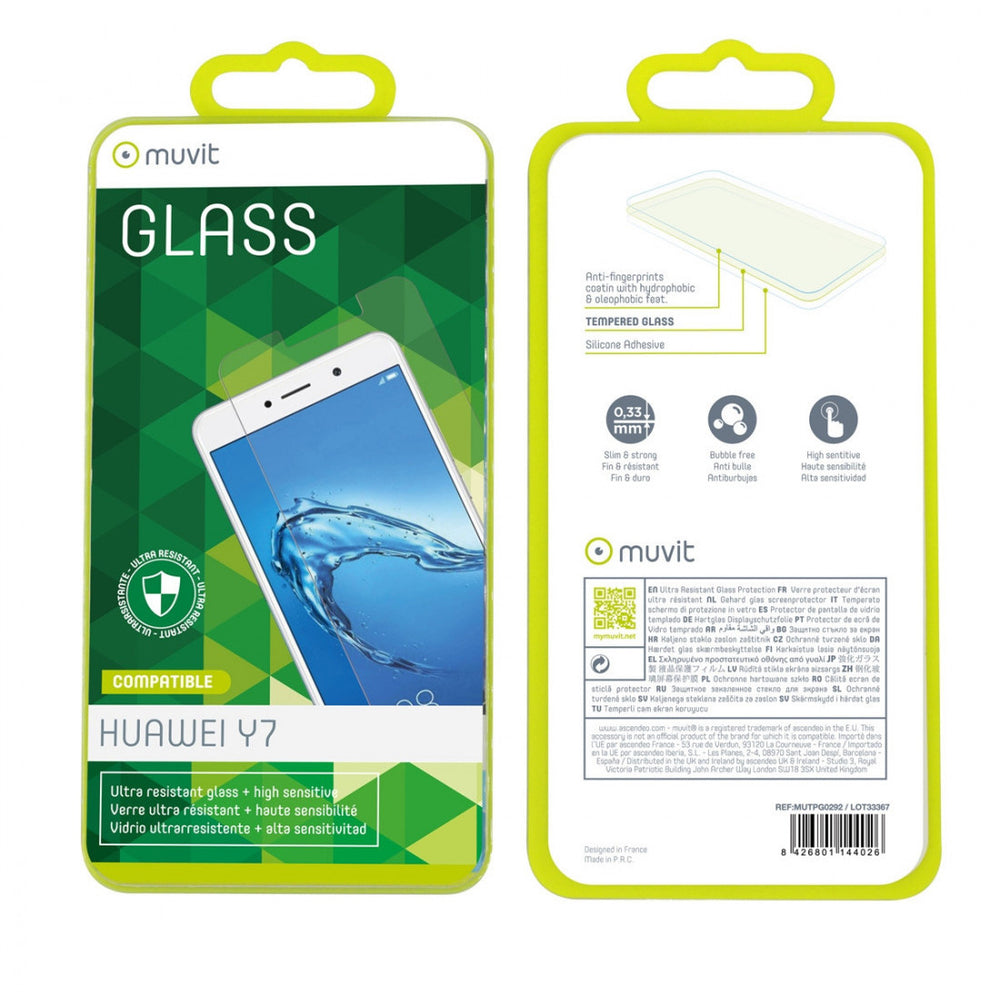 Protector de pantalla Muvit para Huawei Y7 vidrio templado plano.