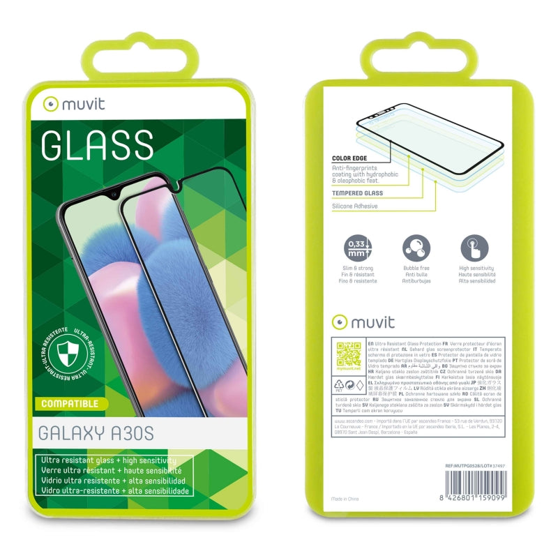 Protector pantalla Muvit Samsung Galaxy A30S vidrio templado plano (NUEVO).