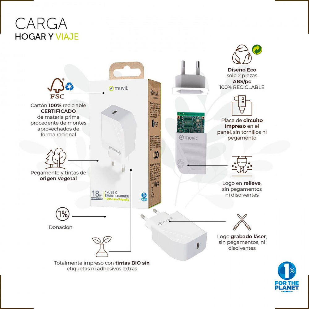 Cargador de Pared Muvit for Change Tipo C PD 30W blanco