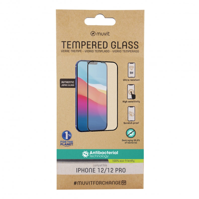 Protector de Pantalla Muvit iPhone 12/12Pro vidrio templado plano antibacteriano
