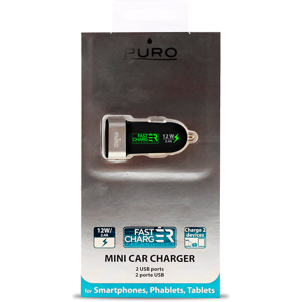 Cargador coche PURO FCMCH2USB24SCBL Negro-Verde para encendedor de coche.
