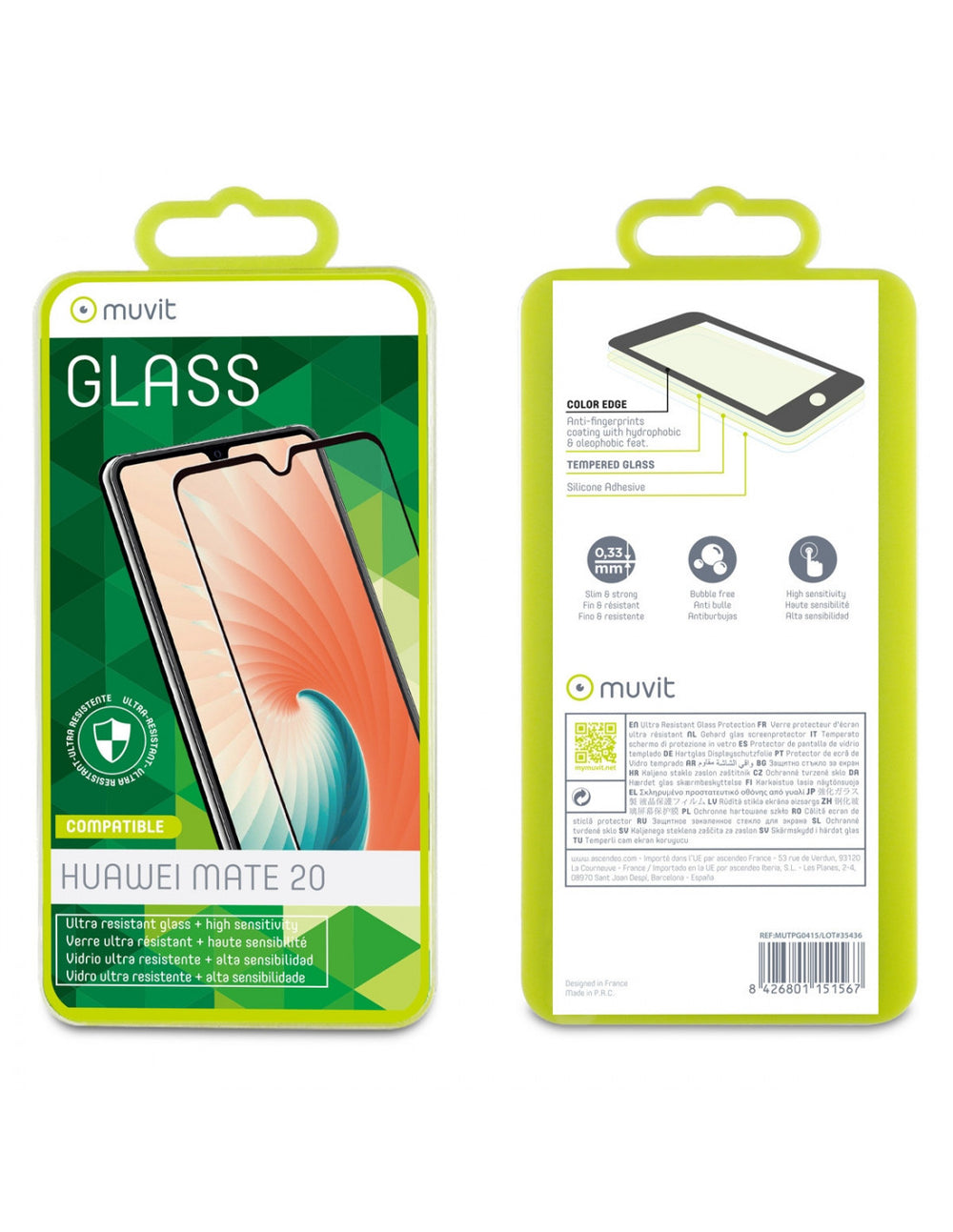Protector pantalla Muvit para Huawei Mate 20 vidrio templado plano marco negro