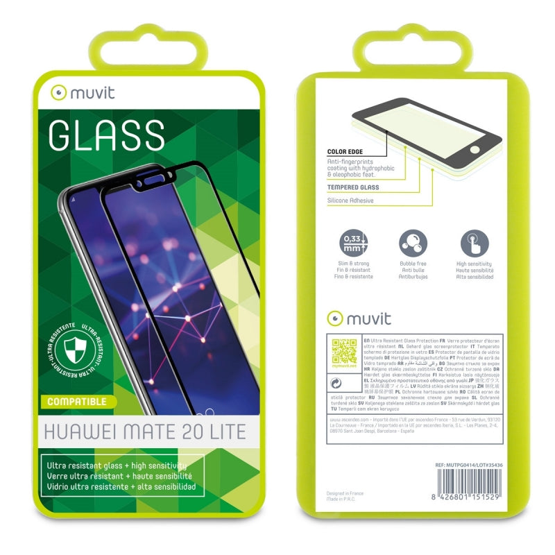 Protector de pantalla Muvit para Huawei P20 Lite vidrio templado plano.