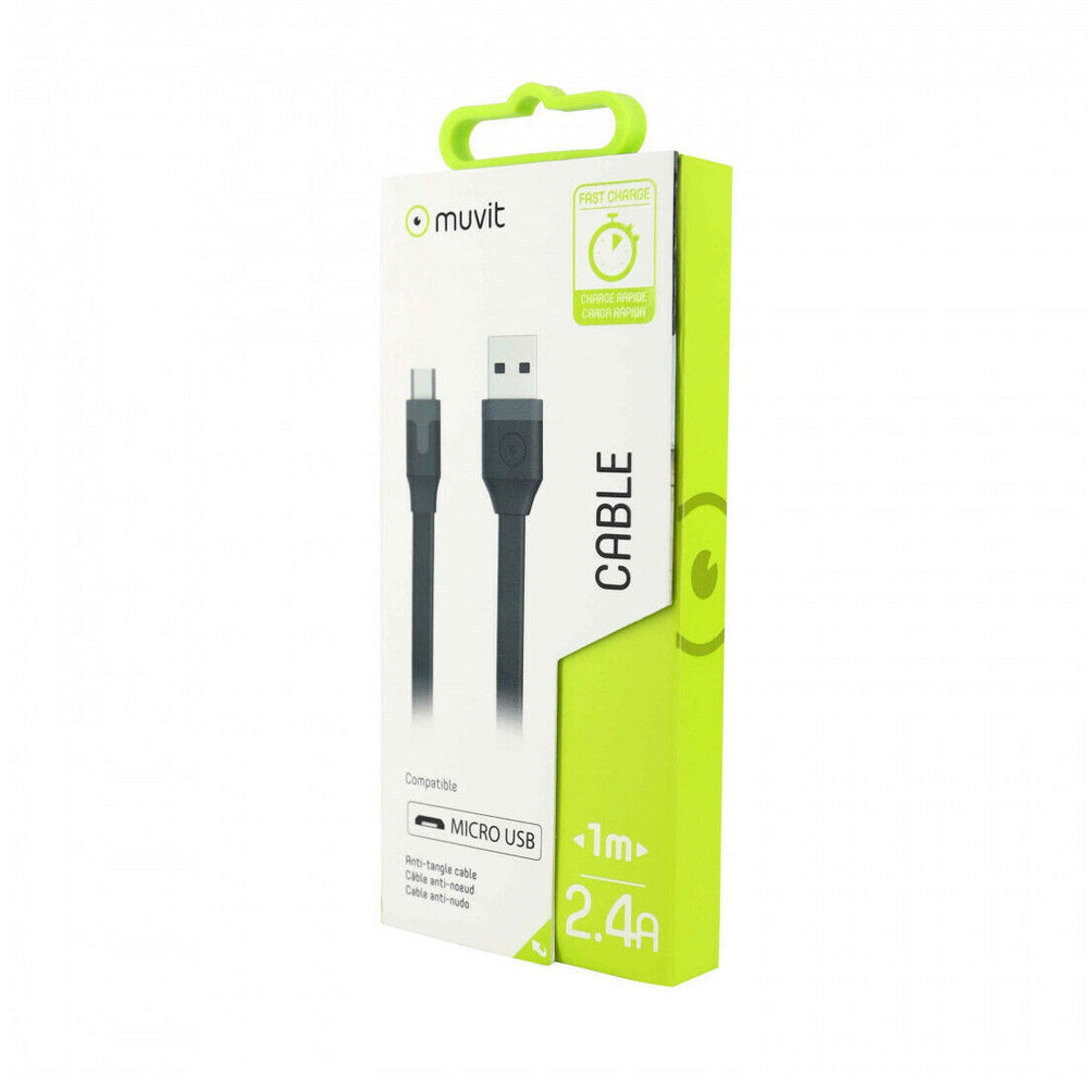 Cable Muvit USB-Micro USB 2.4A 1m negro.