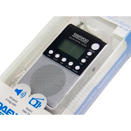 Radio Daewoo AM/FM con altavoz incorporado DRP-21W **Embalaje dañado, nuevo**