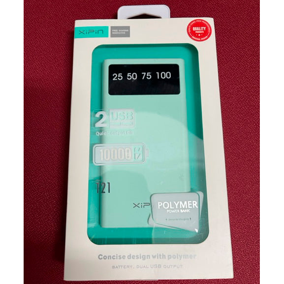Power Bank Xipin T21 10000mAh con batería de polímero USB Dual Verde.