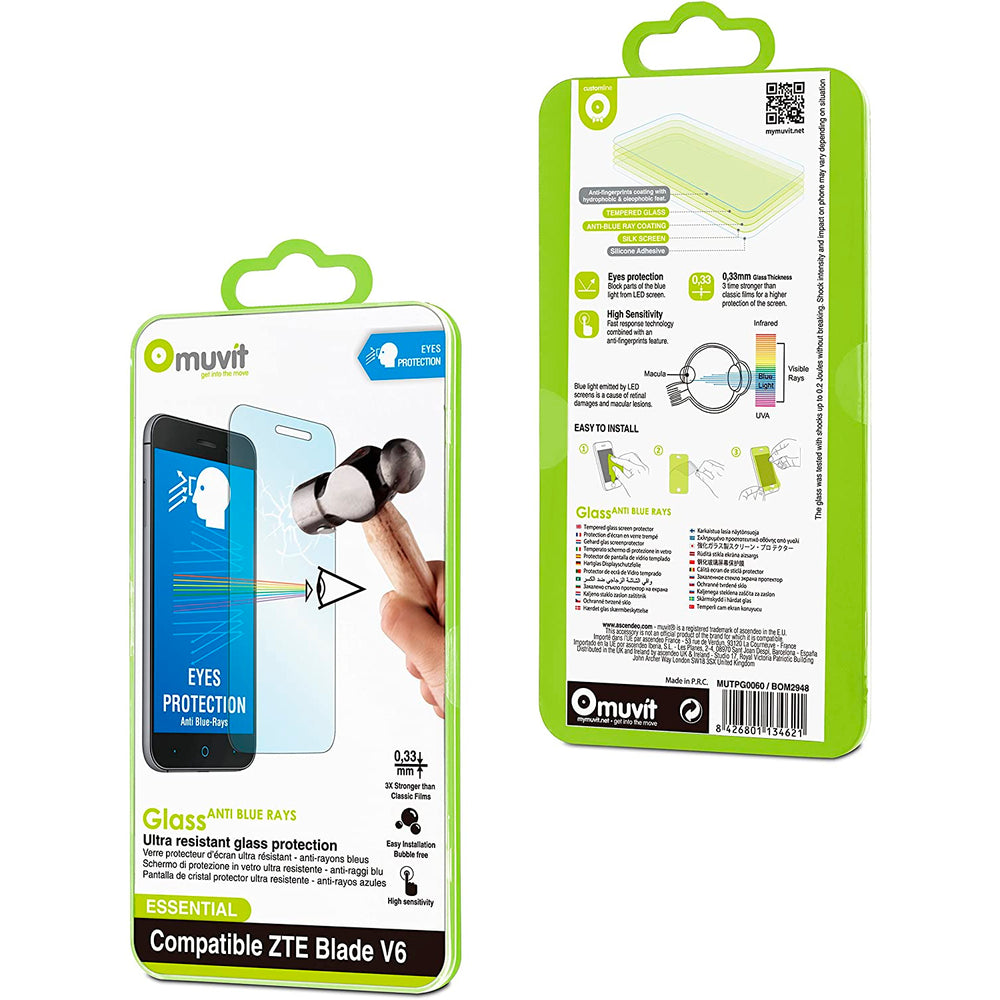 Protector de pantalla Muvit para ZTE Blade V6 vidrio templado plano.