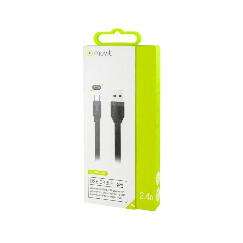 Cable Muvit USB-Micro USB 2.4A 0.2m negro.