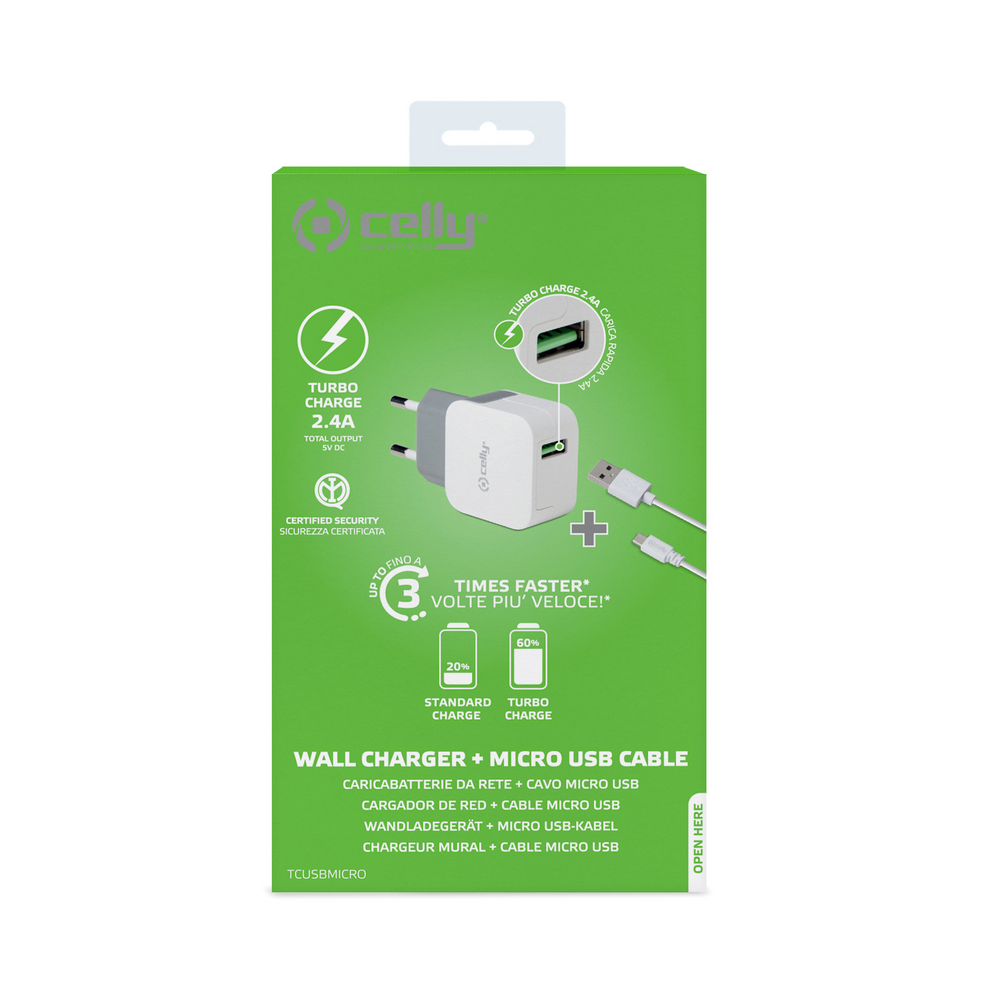 Cargador de pared Celly TCUSBMICRO USB-A con cable USB-A a Micro Usb 12W