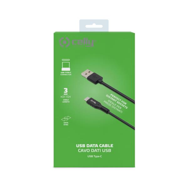 Cable Celly USB-C3M USB-A a USB-C 3 metros 15W negro