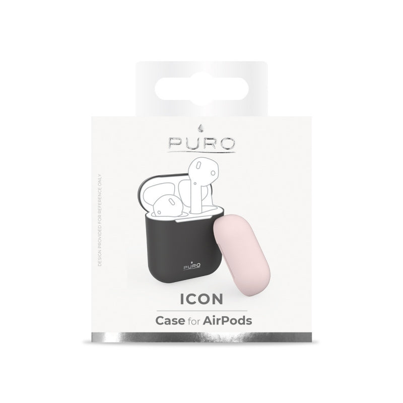 Estuche Puro funda silicona Air pods gris + tapa adicional rosa.