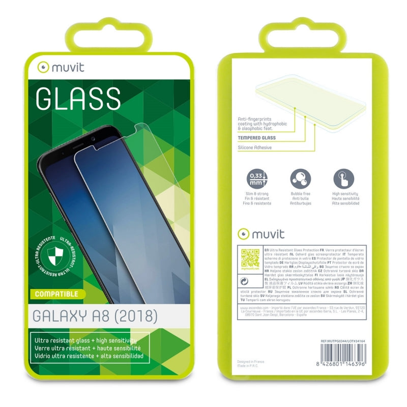 Protector de pantalla Muvit para Samsung Galaxy A8 2018 vidrio templado plano
