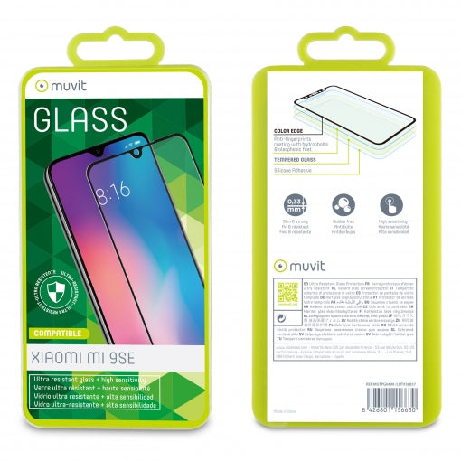 Protector de pantalla Muvit Xiaomi Mi A9 SE vidrio templado plano marco negro.