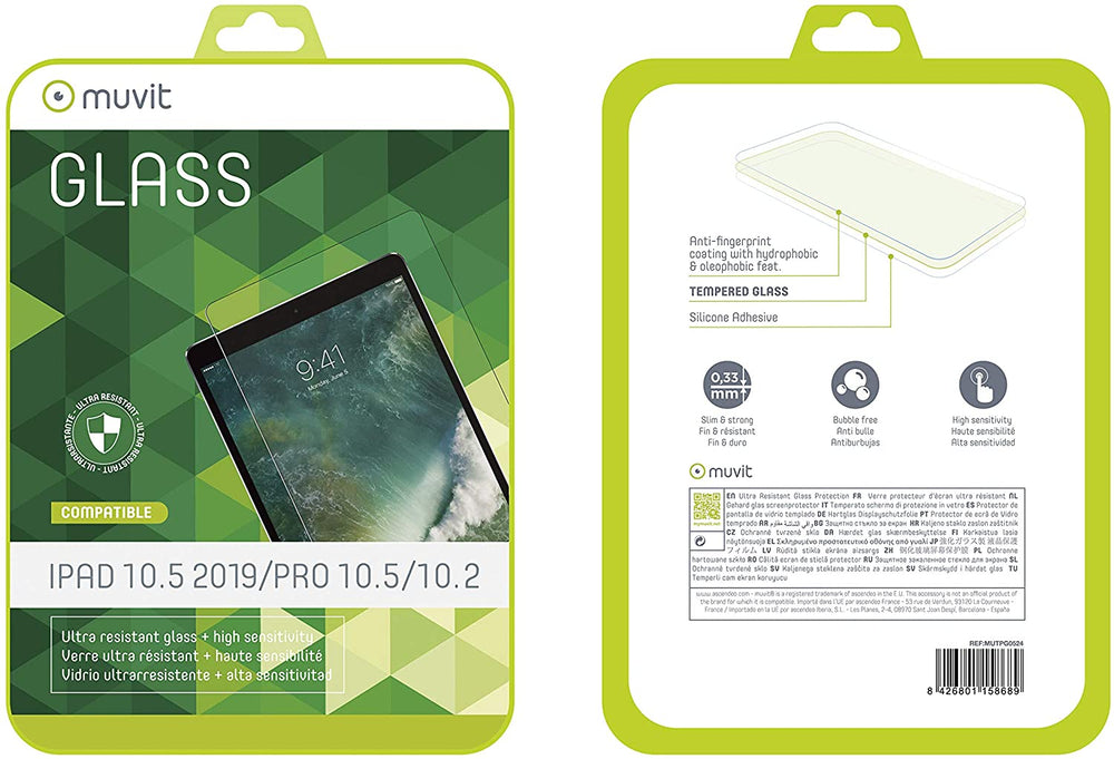 Protector pantalla Muvit Apple iPad Air 10,5» 2019/Pro 10,5» vidrio templado.