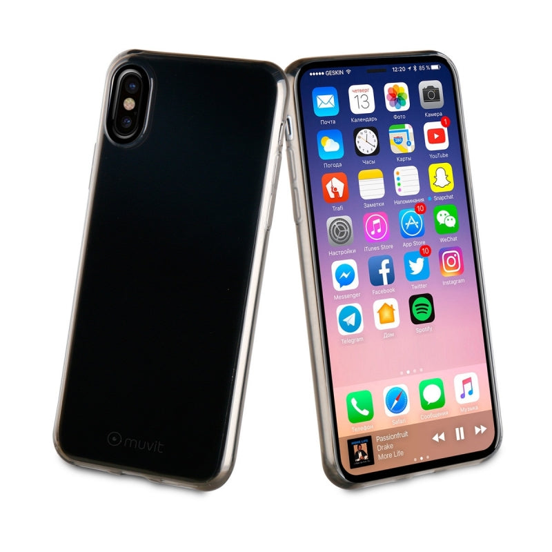 Carcasa Muvit Cristal Soft para Apple iPhone Xs/X ultra fina gris.