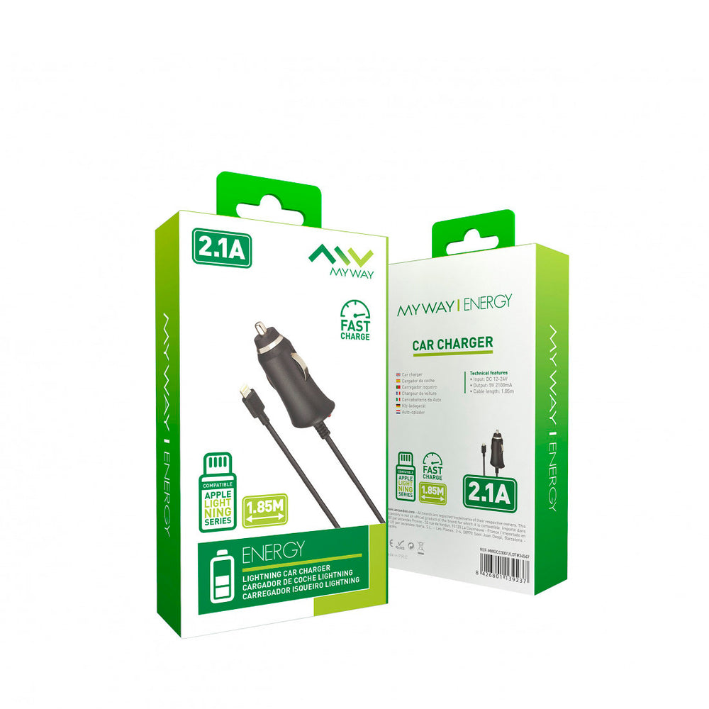 Cargador de coche Carga Rapida Myway Apple 2.1A 1,8m negro