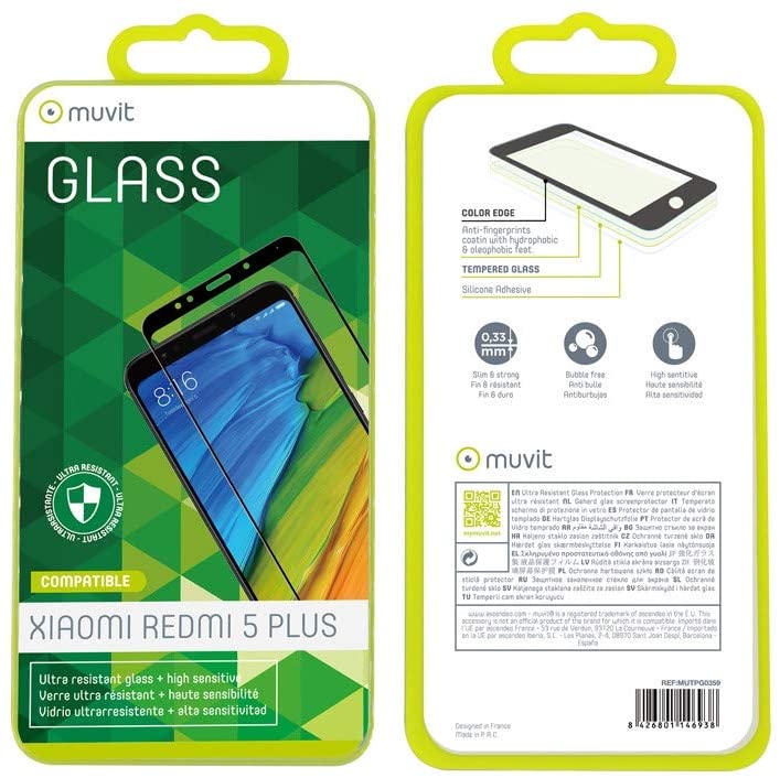 Protector pantalla Muvit para Xiaomi Redmi 5 Plus vidrio templado plano.
