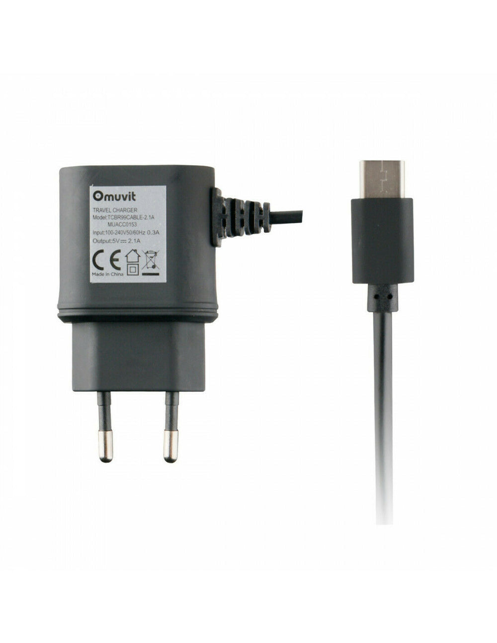 Muvit transformador Tipo C 2.1A cable 1.2m negro.