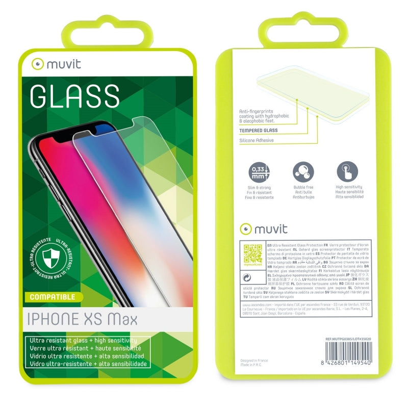 Protector de Pantalla Muvit Apple iPhone 11 Pro Max/XS Max vidrio templado plano