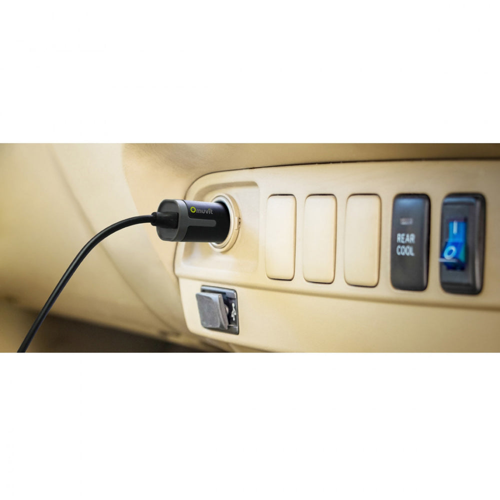 Cargador coche Muvit iO conector 8 pins 2.4A cable rizado 1,8m negro