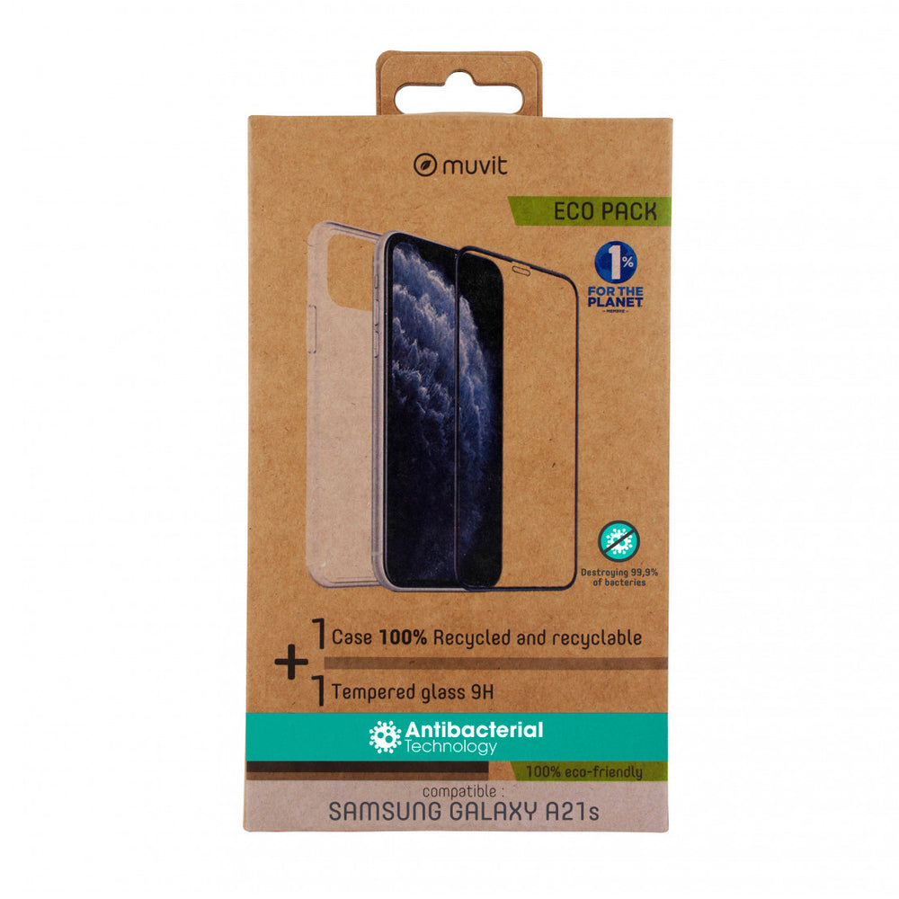 Pack Muvit for Change para Samsung Galaxy A21s funda Cristal Soft + protector