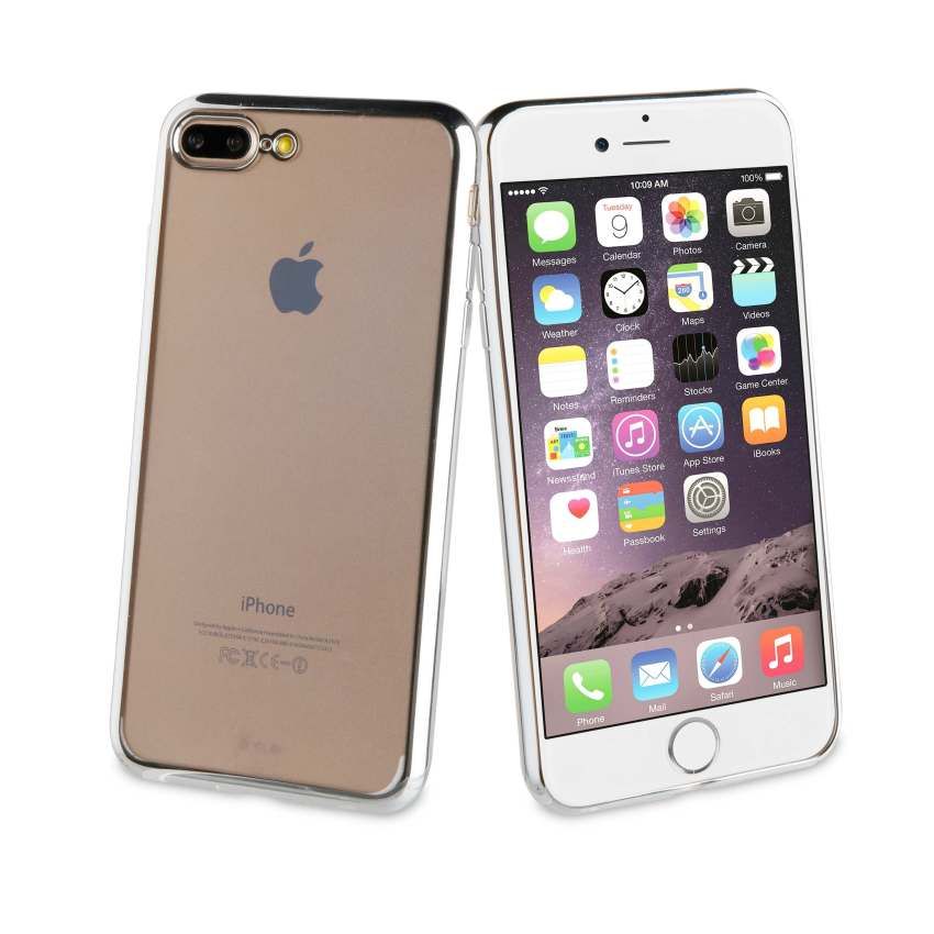 Funda Muvit Life Bling para Apple iPhone 7+/8+ Transparente con Marco Plata.