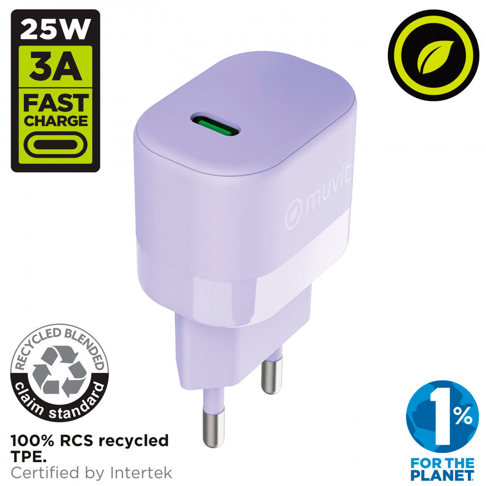 Cargador de Pared Muvit for Change Tipo C PD 25W lavanda