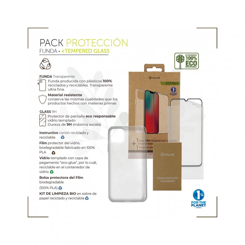 Pack Muvit for Change Apple iPhone 14 funda cristal soft+protector pantalla