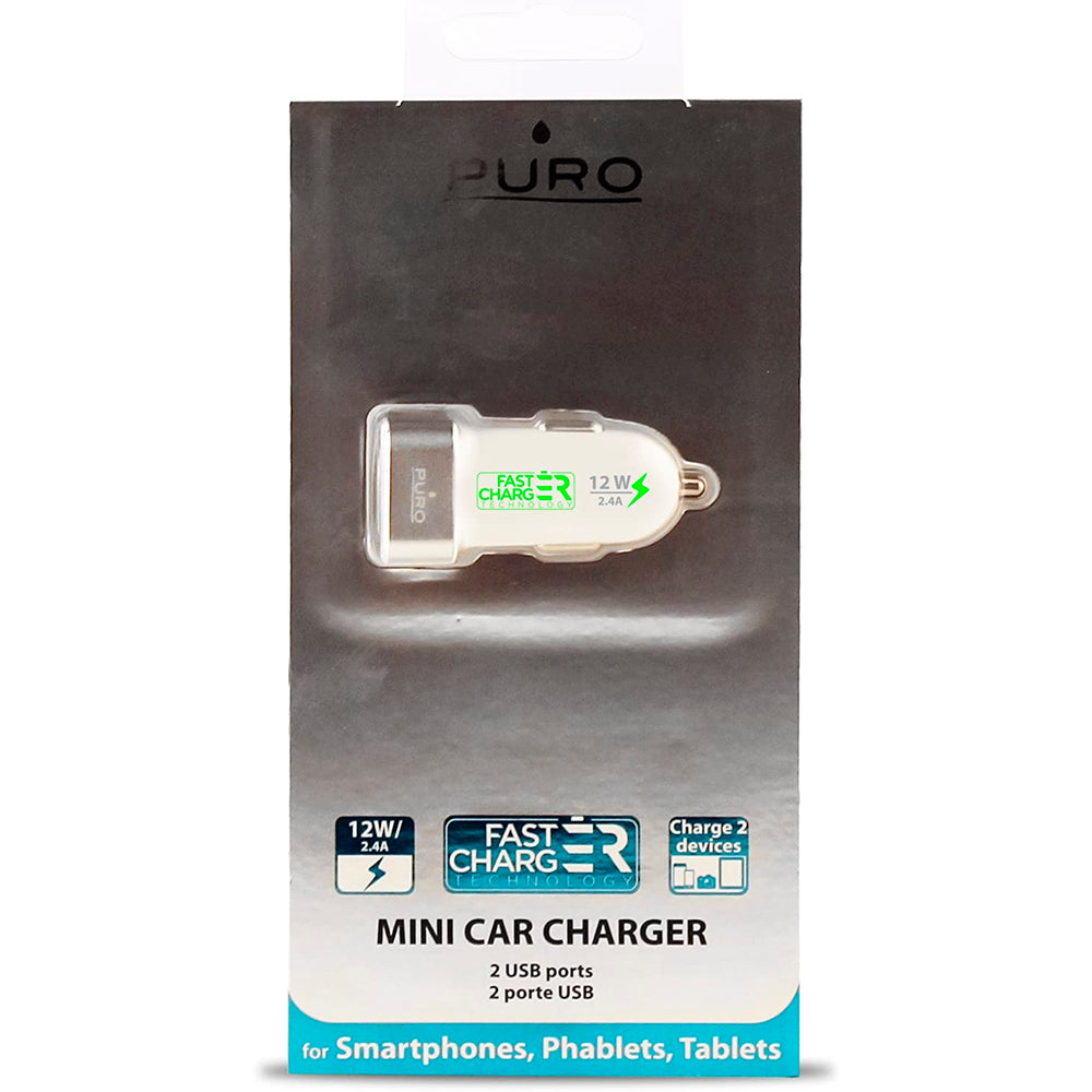 Cargador coche PURO ‎FCMCH2USB24SCWHI Blanco-Verde para encendedor de coche