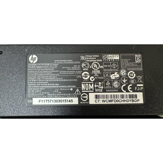 Cargador Original HP 684792-001 TPC-CA54 19.5 V 3.33 A 65W Usado