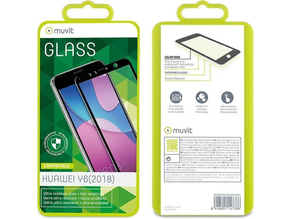 Carcasa Muvit Cristal templado para Huawei Y6 2018 transparente.
