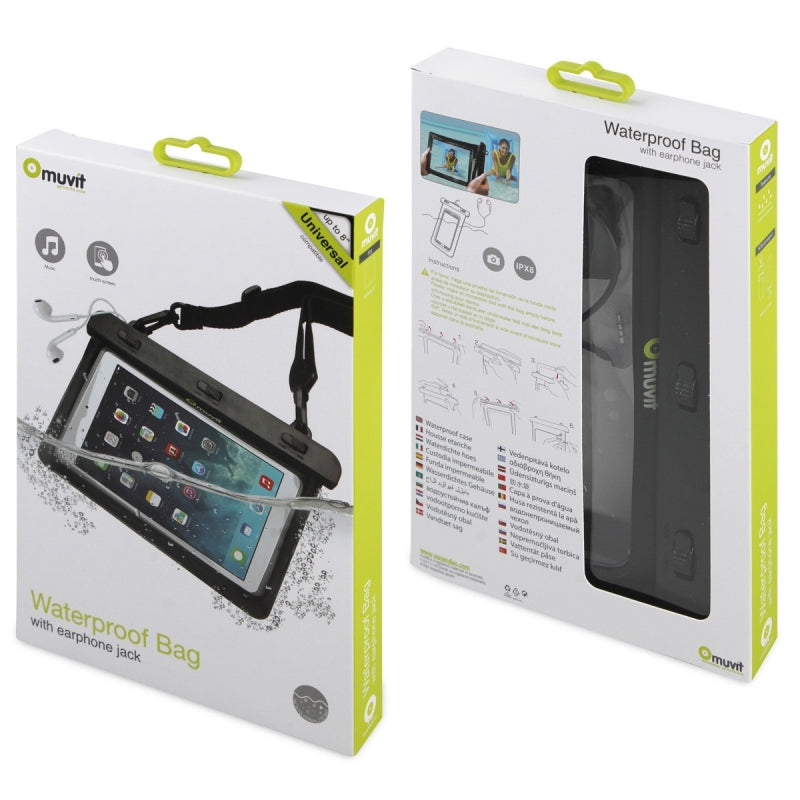 Funda acuática Muvit universal IPx8 conector 3,5 hasta 8» negra
