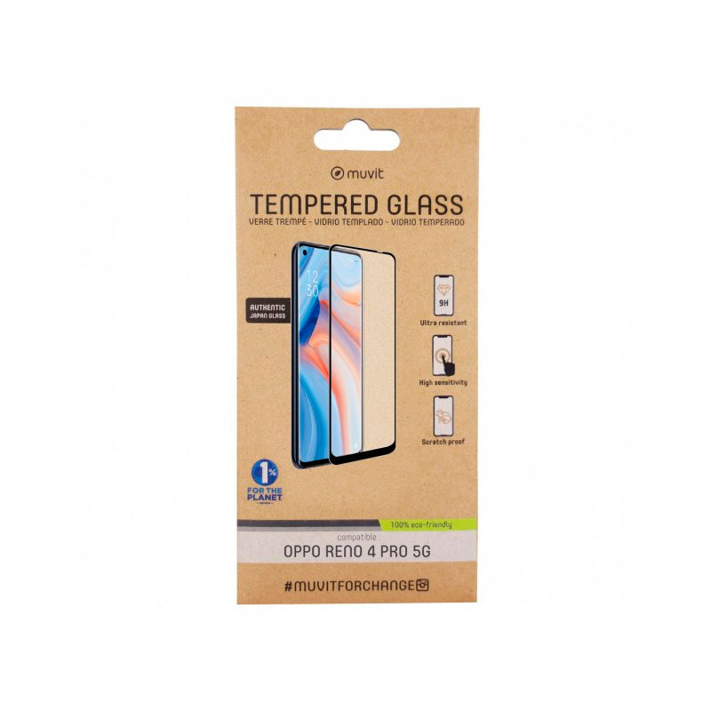 Muvit Protector Cristal Templado Curvo Friendly con Marco Negro para Oppo Reno 4