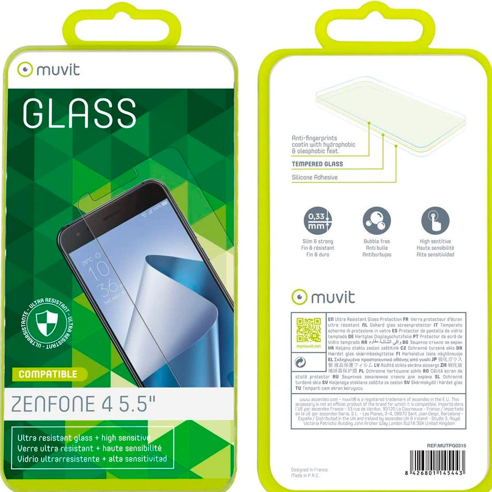 Protector de pantalla Muvit para ASUS Zenfone 4 5,5» vidrio templado plano.