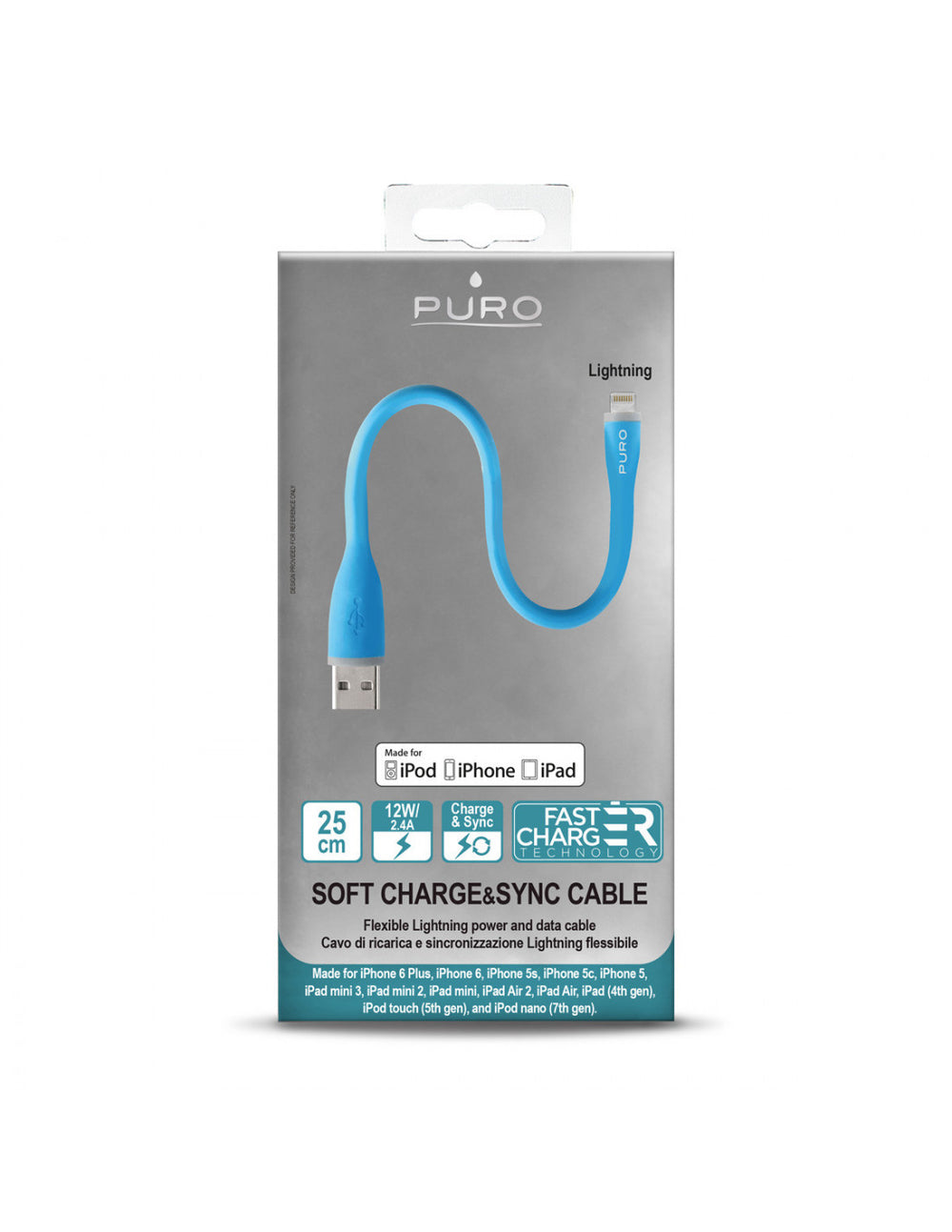 Cable PURO USB-Apple MFI 2.4A 0.2m azul.