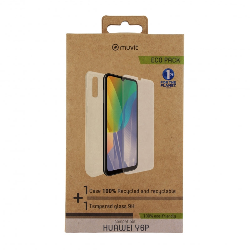 Pack Muvit for change Huawei Y6P funda Cristal Soft+protector de pantalla vidrio