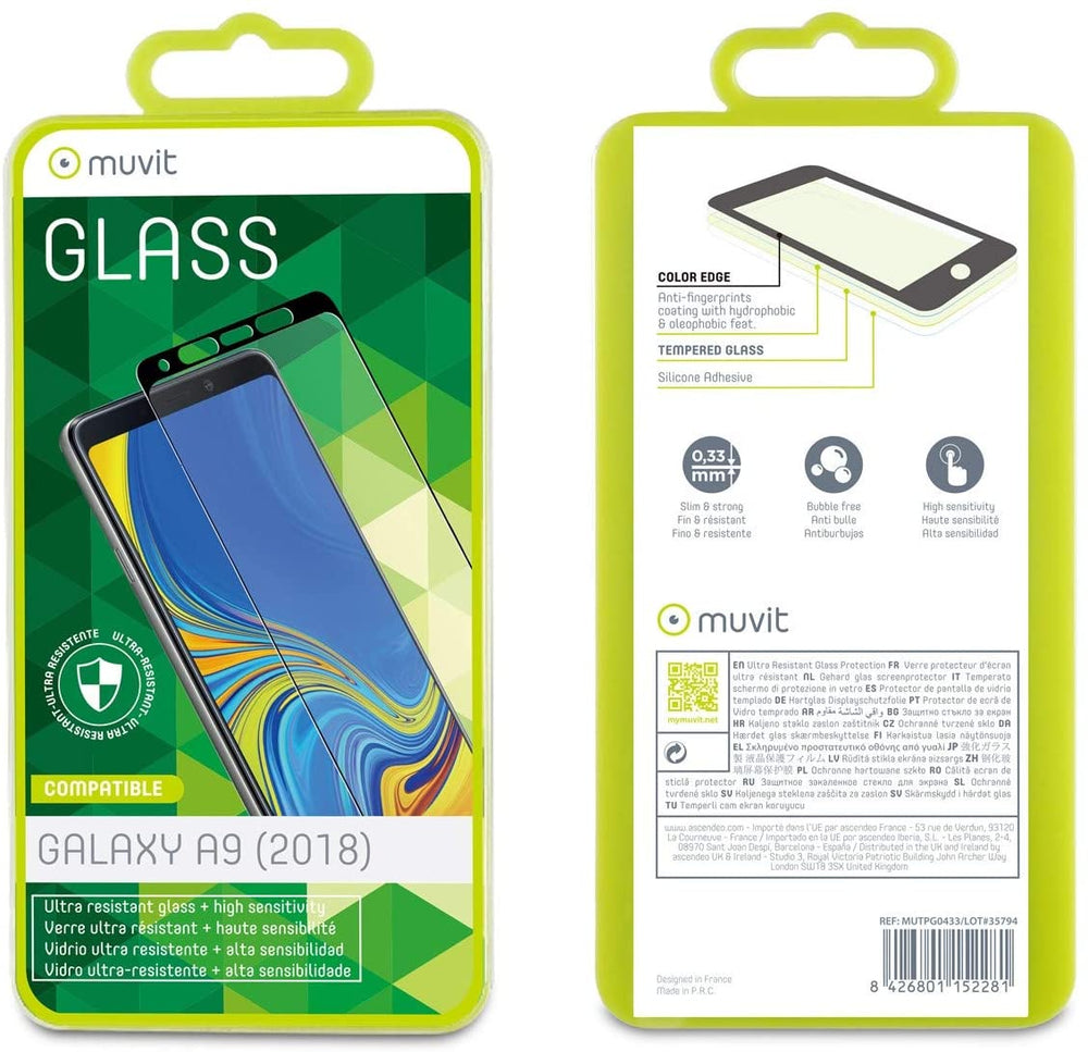 Protector pantalla Muvit para Samsung Galaxy A9 2018 vidrio templado plano