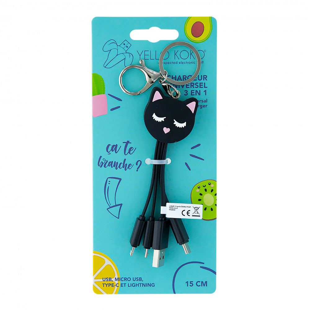 Cable Yello Koko Cat 3 en 1 USB A/micro USB y USB C y Lightning 0.15m