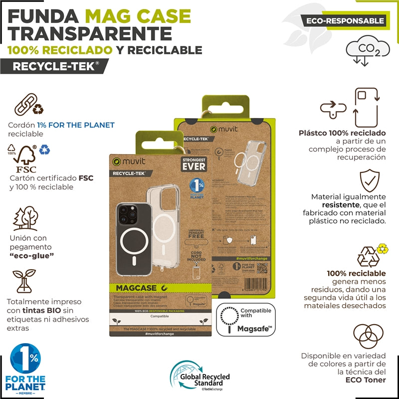 Funda Muvit Recycletek Magsafe Transparente para iPhone 15