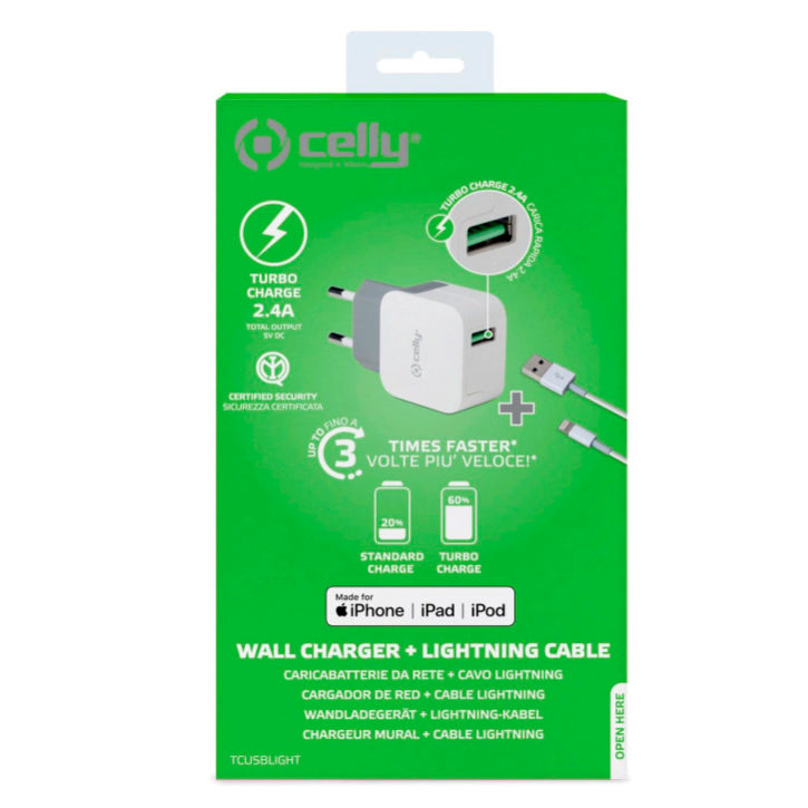 Cargador de pared Celly TCUSBLIGHT Blanco 5 V + Cable